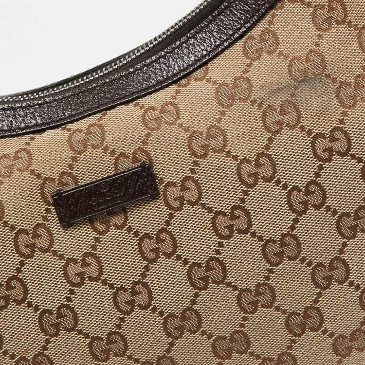 Pre Owned Gucci Beige/Brown GG Canvas and Leather Zip Hobo
