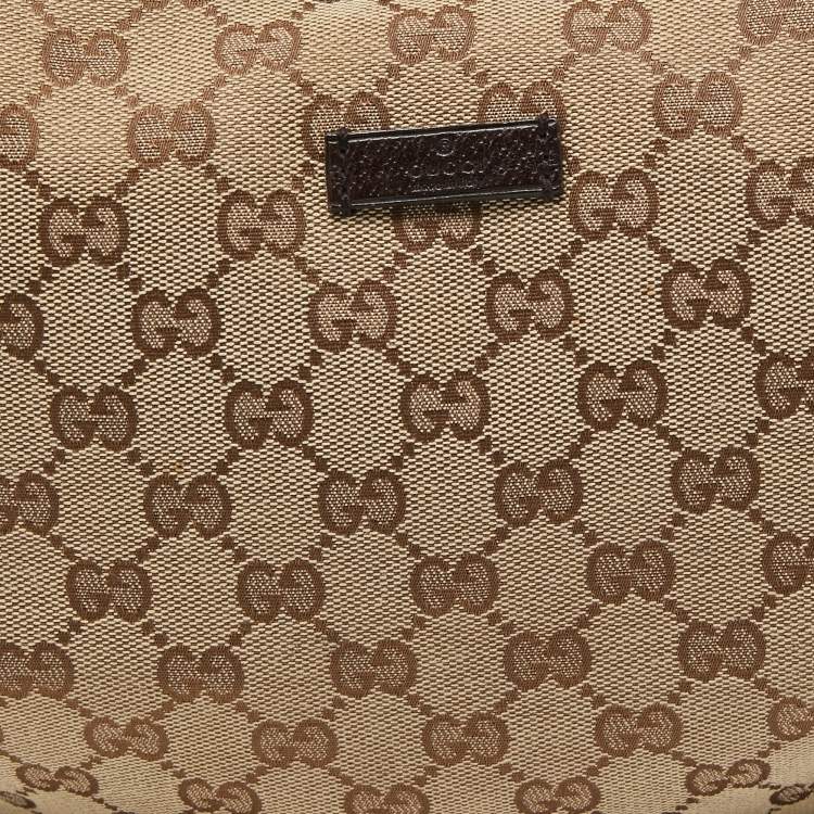 Pre Owned Gucci Beige/Brown GG Canvas and Leather Zip Hobo