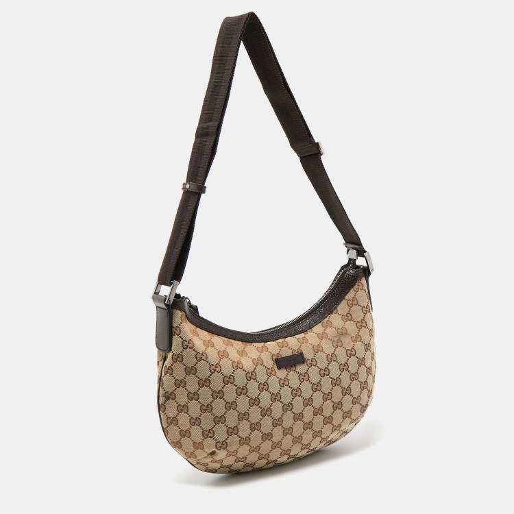 Pre Owned Gucci Beige/Brown GG Canvas and Leather Zip Hobo