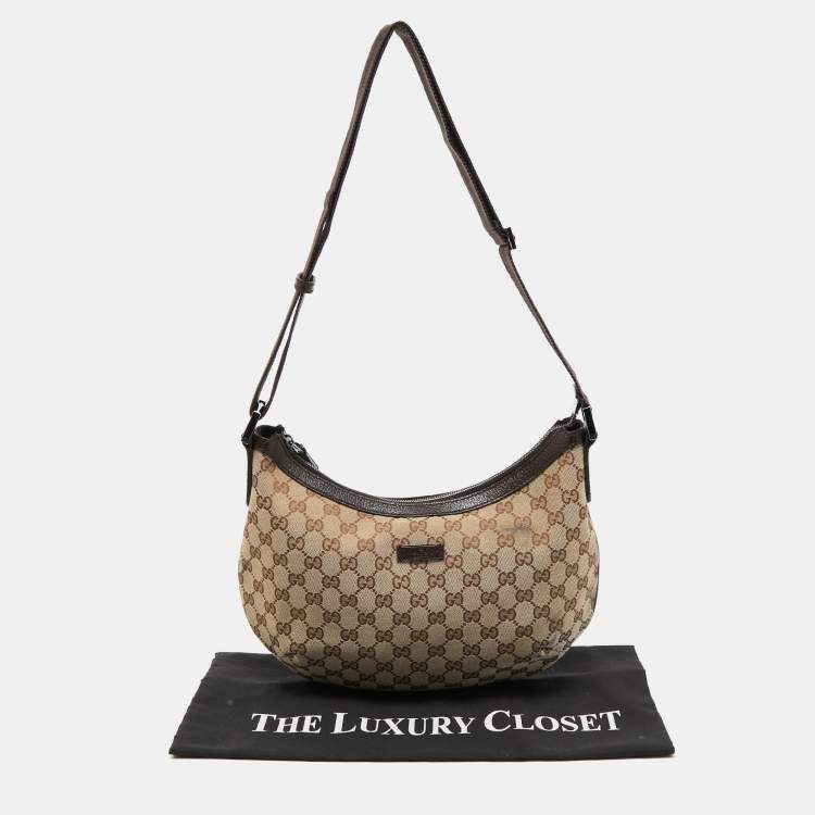 Pre Owned Gucci Beige/Brown GG Canvas and Leather Zip Hobo