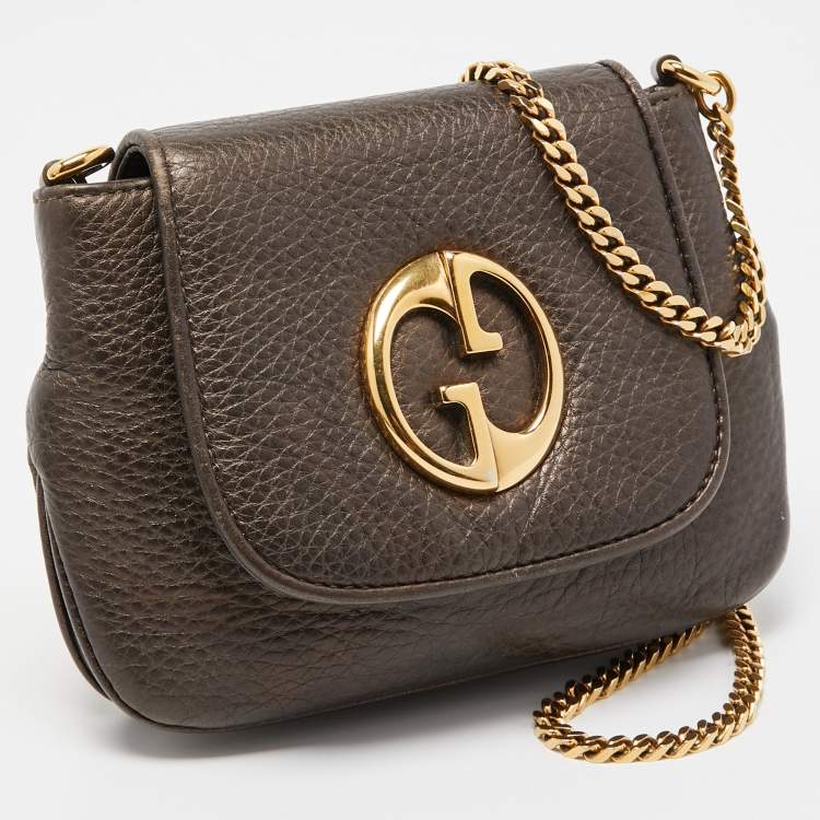 Pre Owned Gucci Dark Green Leather Small 1973 Chain Crossbody Bag