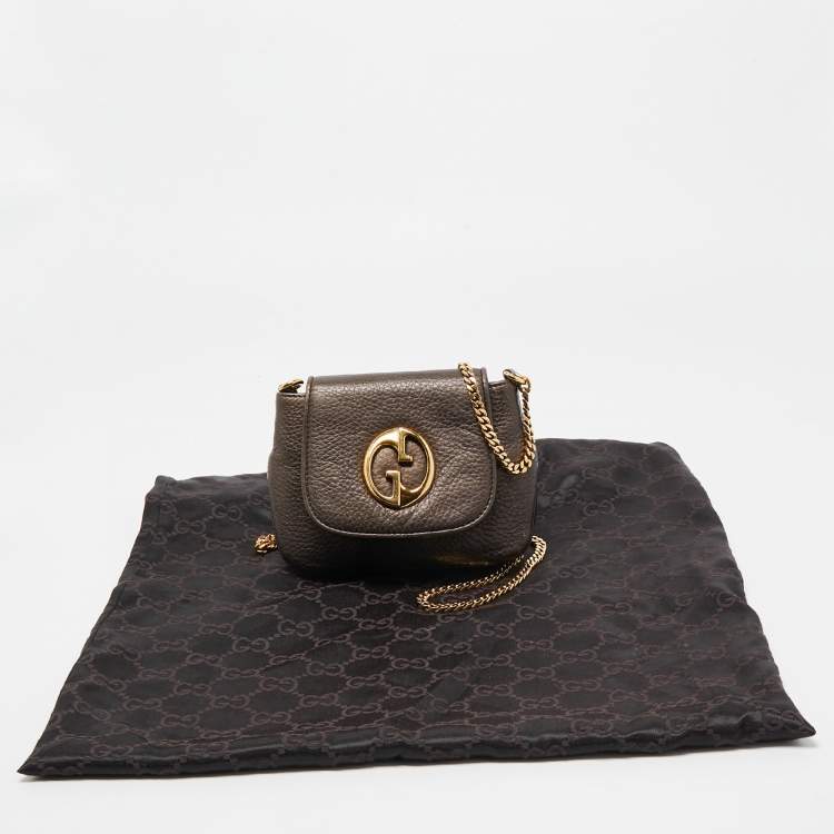 Pre Owned Gucci Dark Green Leather Small 1973 Chain Crossbody Bag