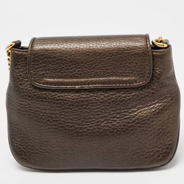 Pre Owned Gucci Dark Green Leather Small 1973 Chain Crossbody Bag
