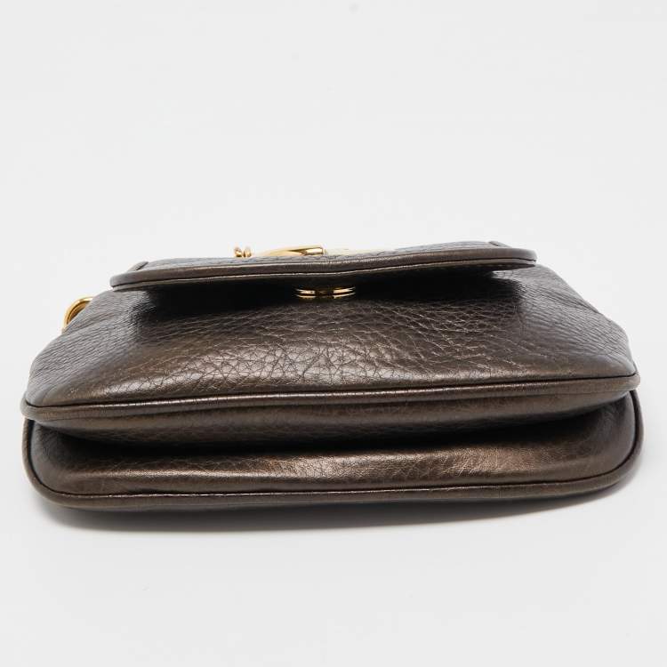 Pre Owned Gucci Dark Green Leather Small 1973 Chain Crossbody Bag