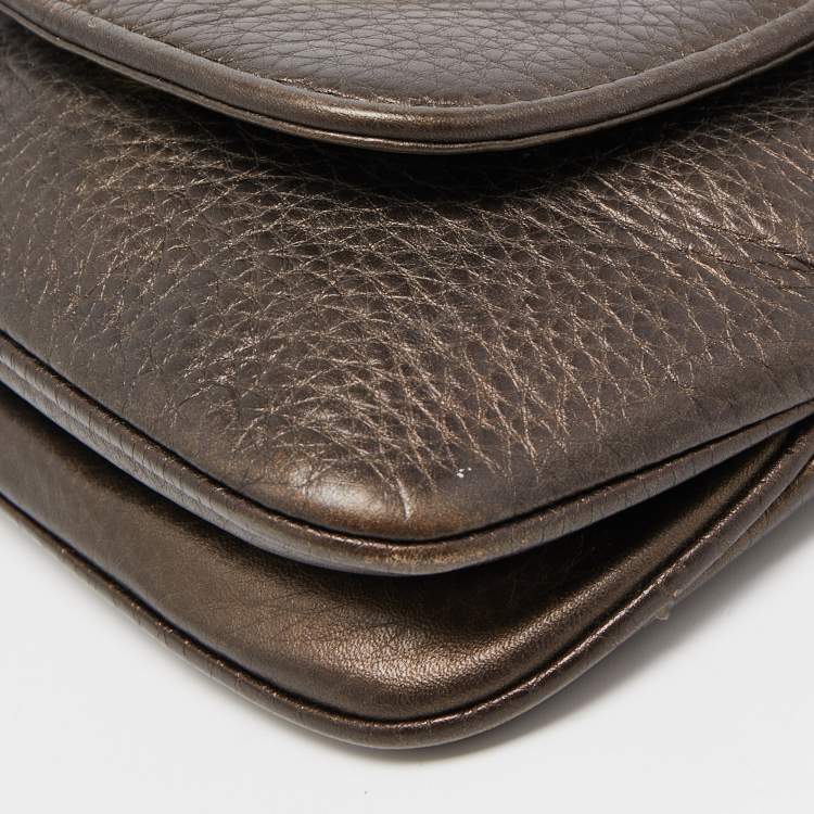 Pre Owned Gucci Dark Green Leather Small 1973 Chain Crossbody Bag
