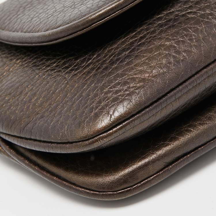 Pre Owned Gucci Dark Green Leather Small 1973 Chain Crossbody Bag
