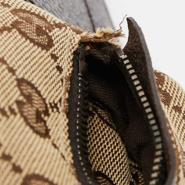 Pre Owned Gucci Brown/Beige GG Canvas and Leather Web Belt Bag