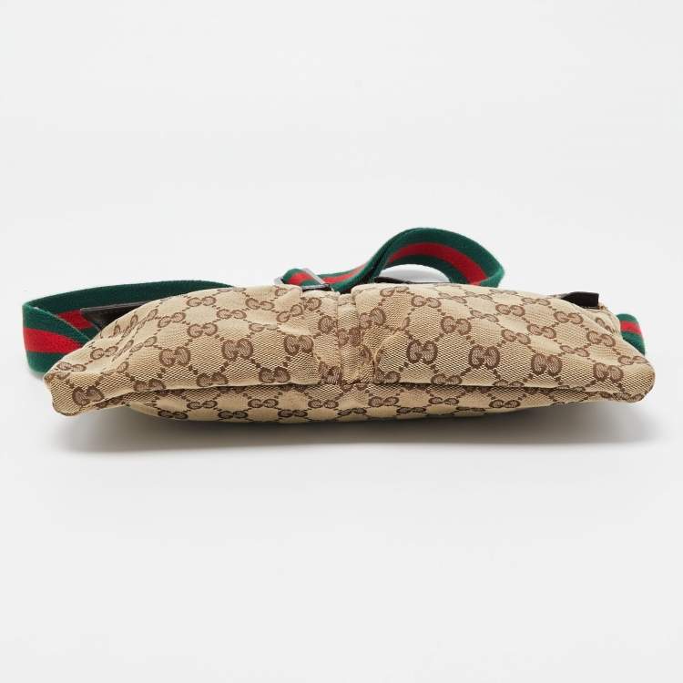 Pre Owned Gucci Brown/Beige GG Canvas and Leather Web Belt Bag