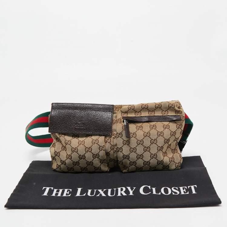 Pre Owned Gucci Brown/Beige GG Canvas and Leather Web Belt Bag