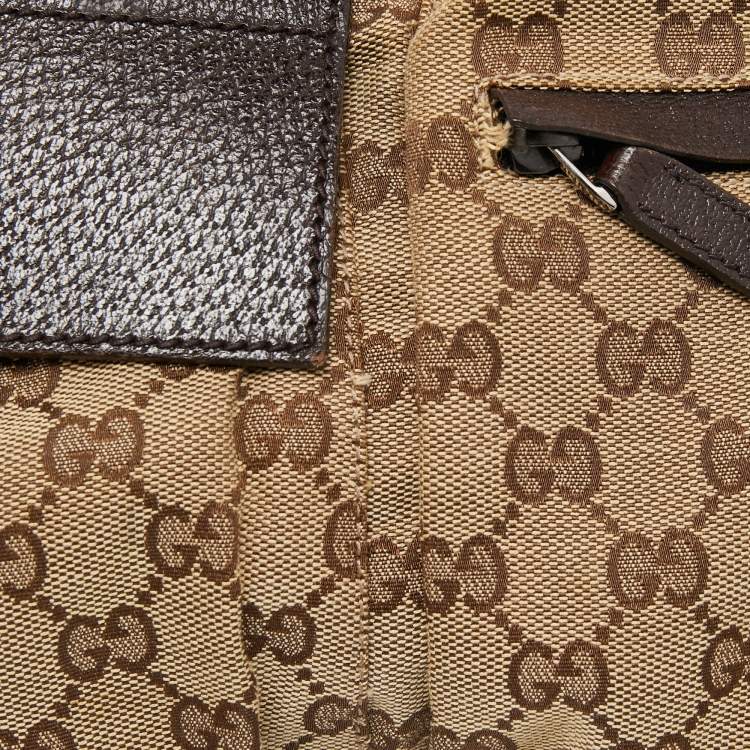 Pre Owned Gucci Brown/Beige GG Canvas and Leather Web Belt Bag