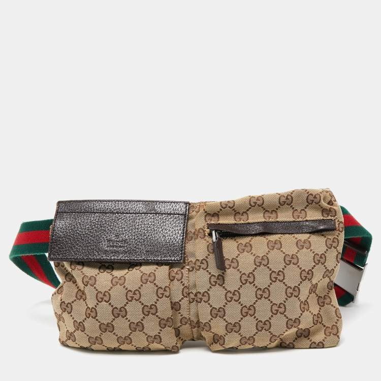 Pre Owned Gucci Brown/Beige GG Canvas and Leather Web Belt Bag