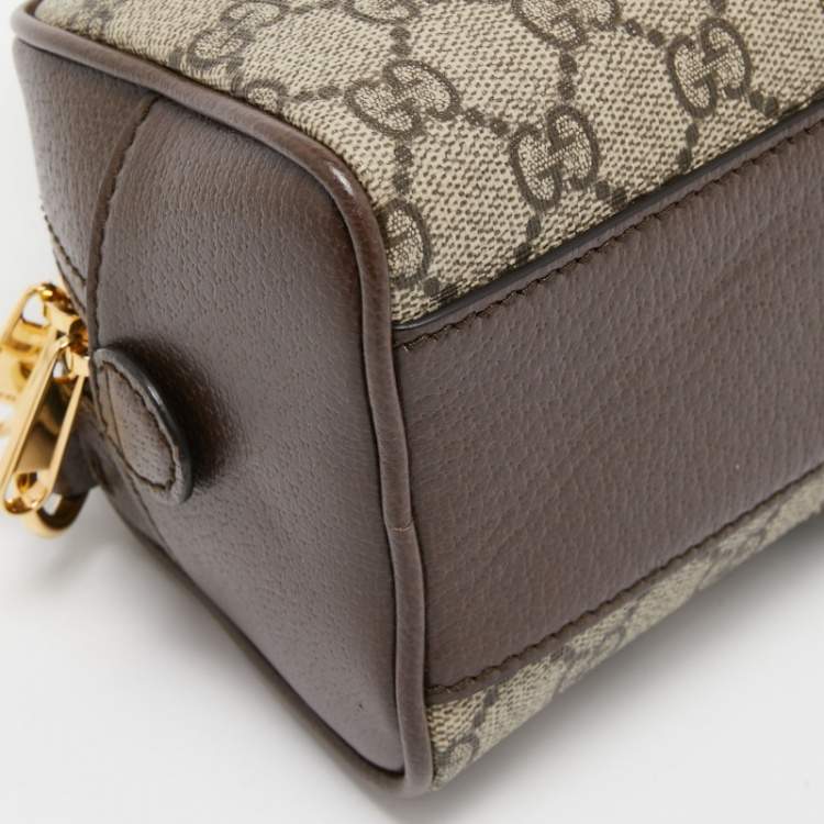Pre Owned Gucci Beige/Brown GG Supreme Canvas and Leather Mini Ophidia Satchel