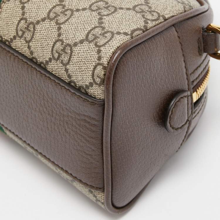 Pre Owned Gucci Beige/Brown GG Supreme Canvas and Leather Mini Ophidia Satchel