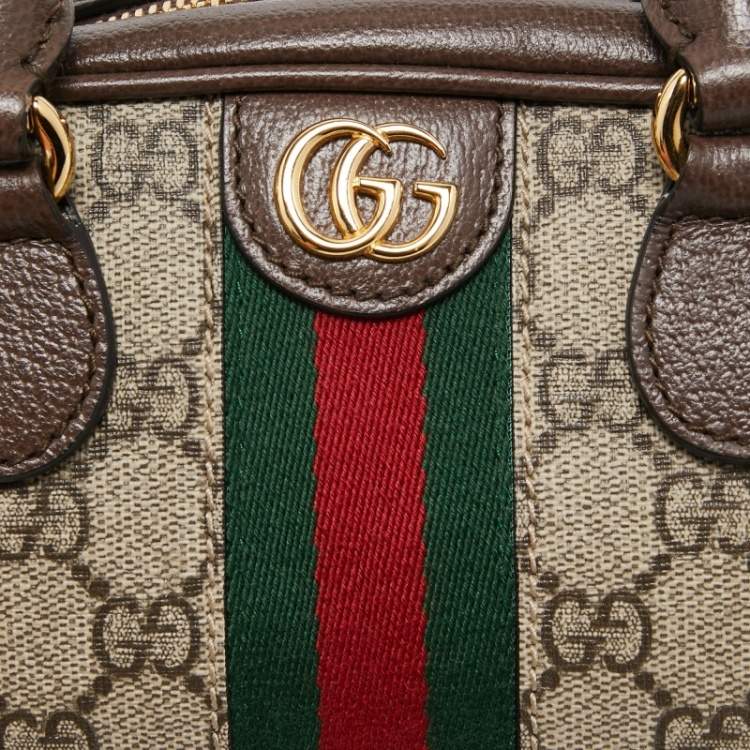 Pre Owned Gucci Beige/Brown GG Supreme Canvas and Leather Mini Ophidia Satchel