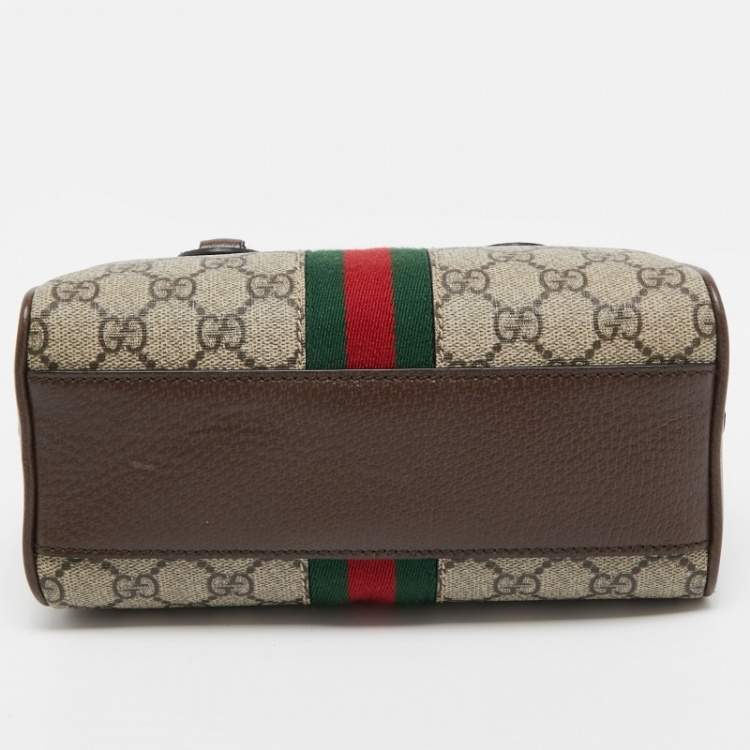 Pre Owned Gucci Beige/Brown GG Supreme Canvas and Leather Mini Ophidia Satchel