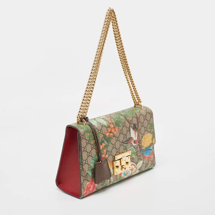 Pre Owned Gucci Multicolor Tian Print GG Supreme Canvas Medium Padlock Shoulder Bag