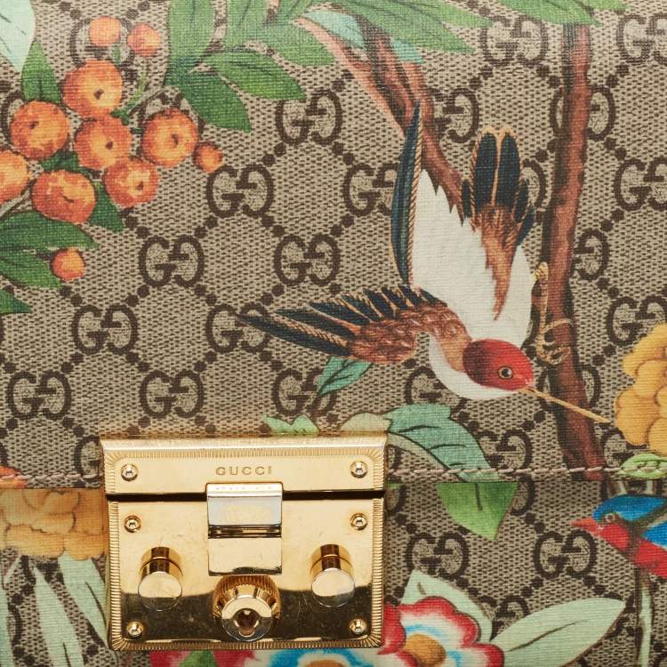 Pre Owned Gucci Multicolor Tian Print GG Supreme Canvas Medium Padlock Shoulder Bag