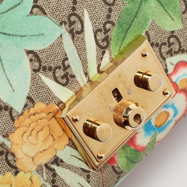 Pre Owned Gucci Multicolor Tian Print GG Supreme Canvas Medium Padlock Shoulder Bag