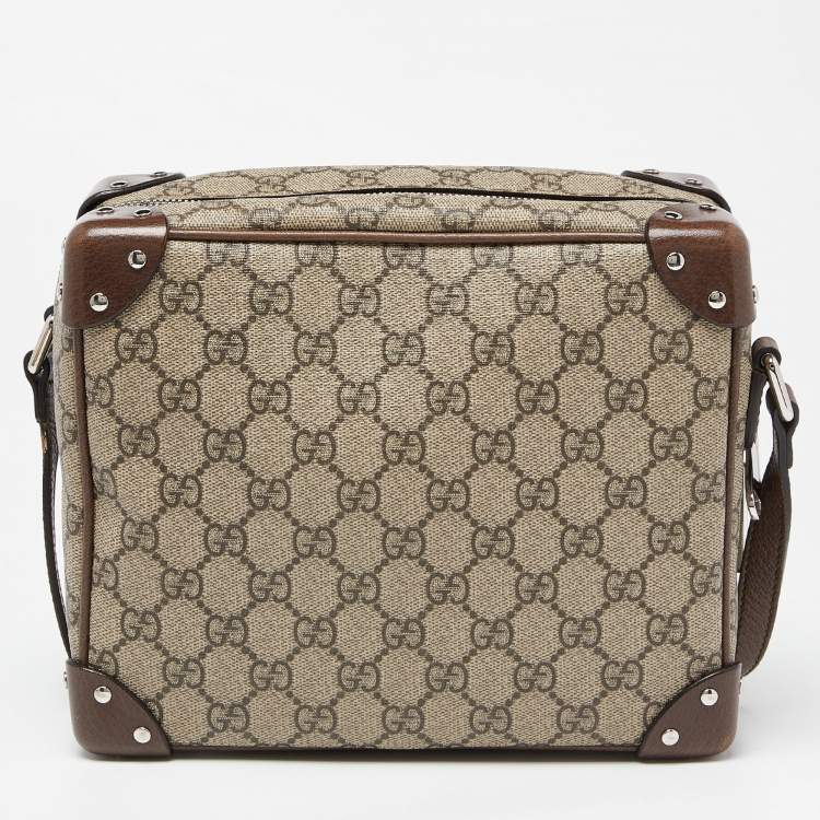 Pre Owned Gucci Brown/Beige GG Supreme Canvas and Leather Square Messenger Bag