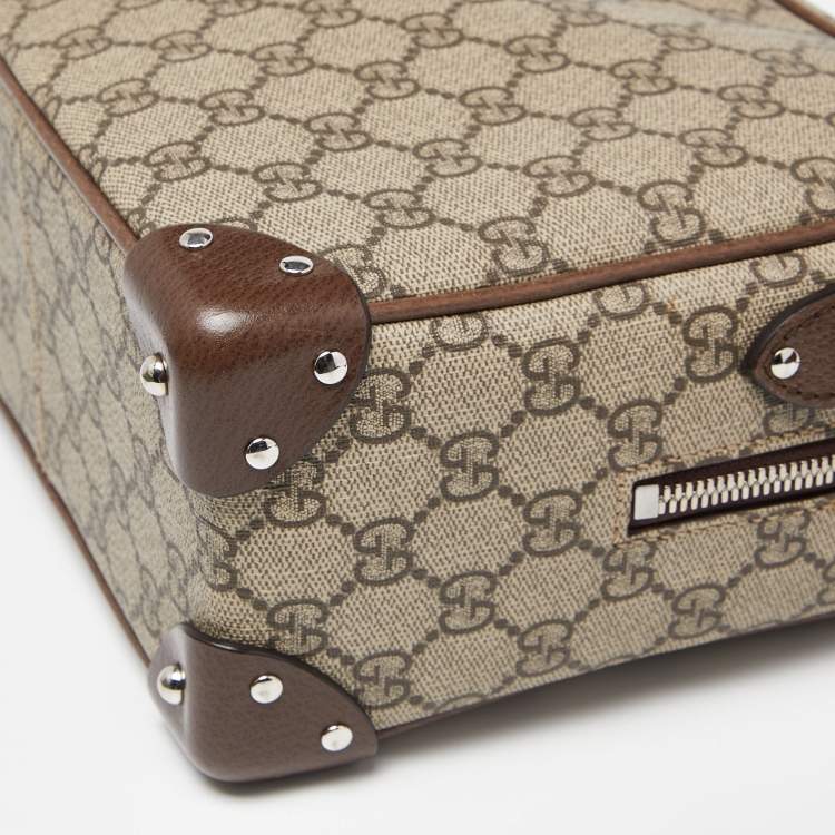 Pre Owned Gucci Brown/Beige GG Supreme Canvas and Leather Square Messenger Bag
