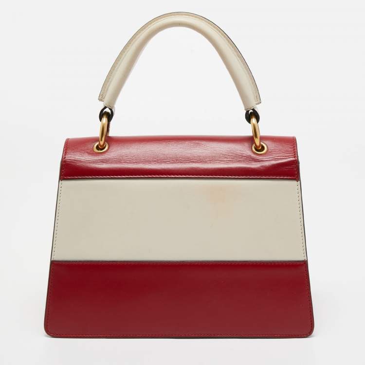 Pre Owned Gucci Red/Off White Leather Small Queen Margaret Top Handle Bag