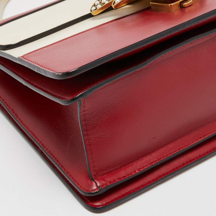 Pre Owned Gucci Red/Off White Leather Small Queen Margaret Top Handle Bag