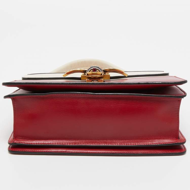 Pre Owned Gucci Red/Off White Leather Small Queen Margaret Top Handle Bag
