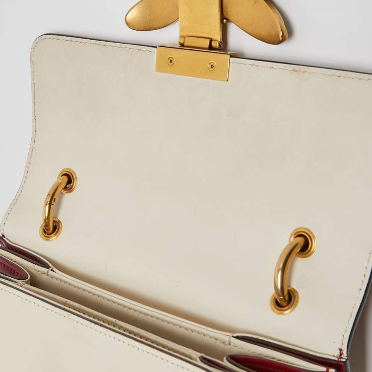 Pre Owned Gucci Red/Off White Leather Small Queen Margaret Top Handle Bag