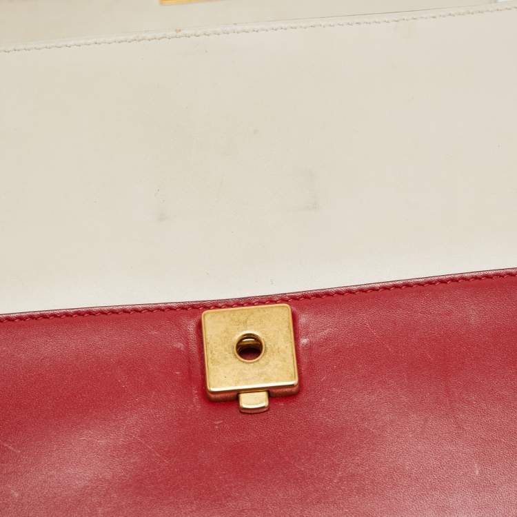 Pre Owned Gucci Red/Off White Leather Small Queen Margaret Top Handle Bag