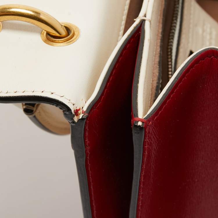 Pre Owned Gucci Red/Off White Leather Small Queen Margaret Top Handle Bag
