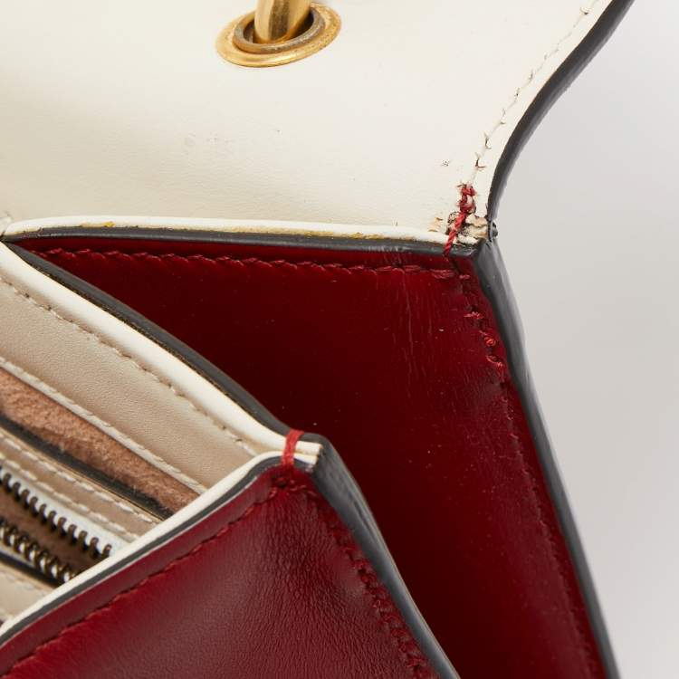 Pre Owned Gucci Red/Off White Leather Small Queen Margaret Top Handle Bag