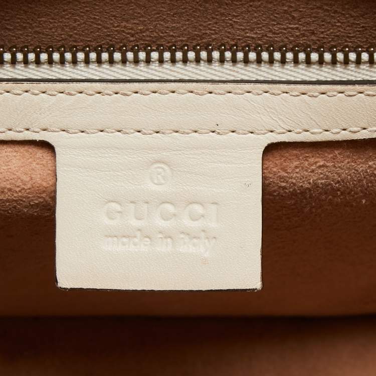 Pre Owned Gucci Red/Off White Leather Small Queen Margaret Top Handle Bag