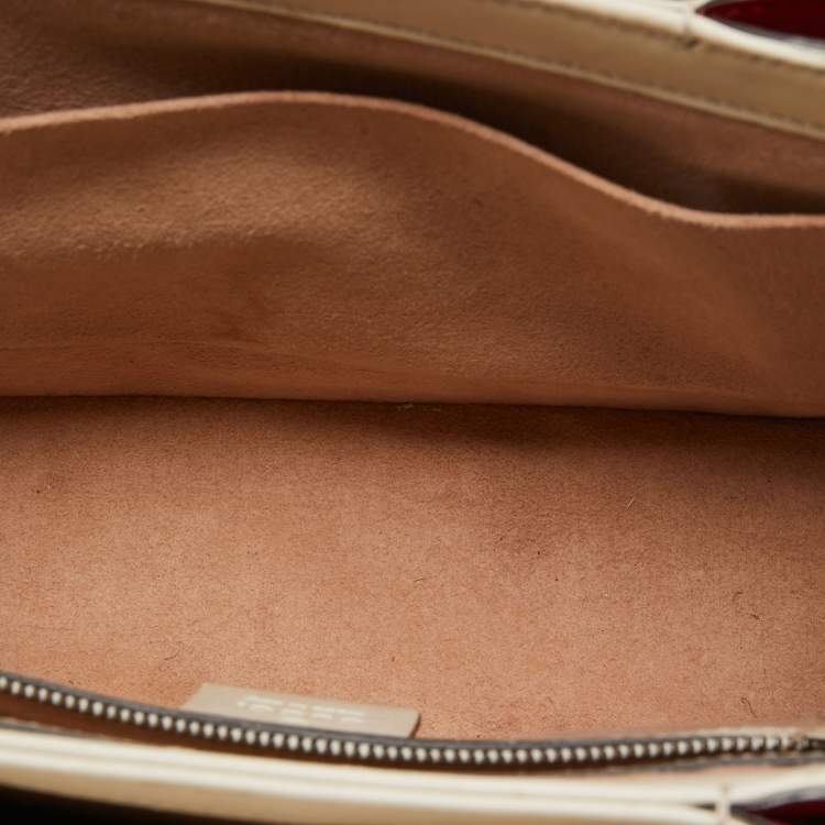 Pre Owned Gucci Red/Off White Leather Small Queen Margaret Top Handle Bag