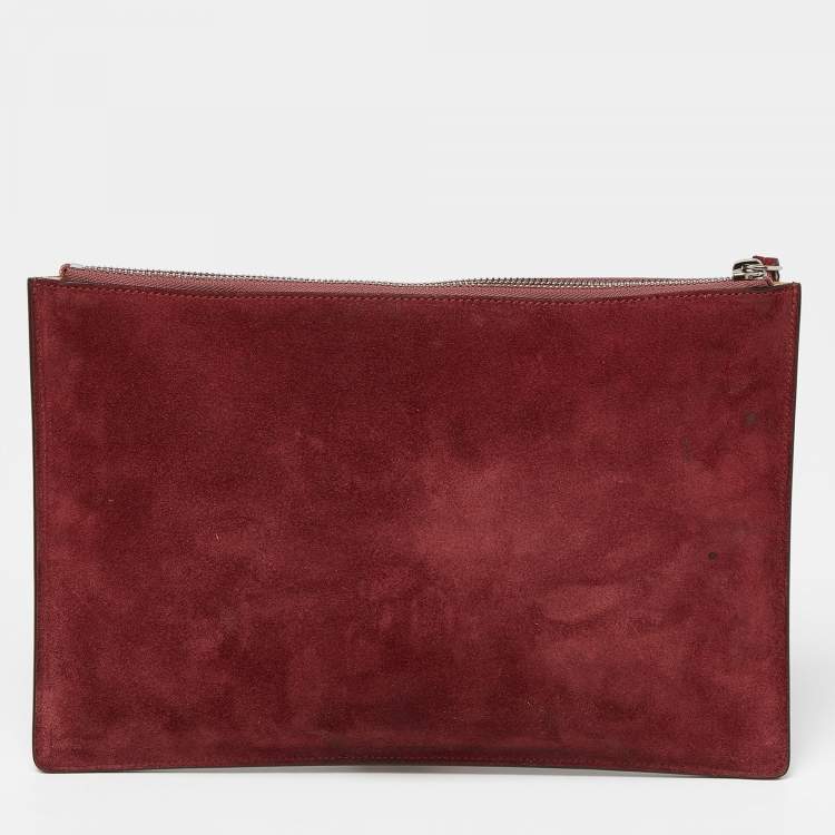 Pre Owned Gucci Old Rose GG Supreme Blooms Canvas and Suede Zip Pouch