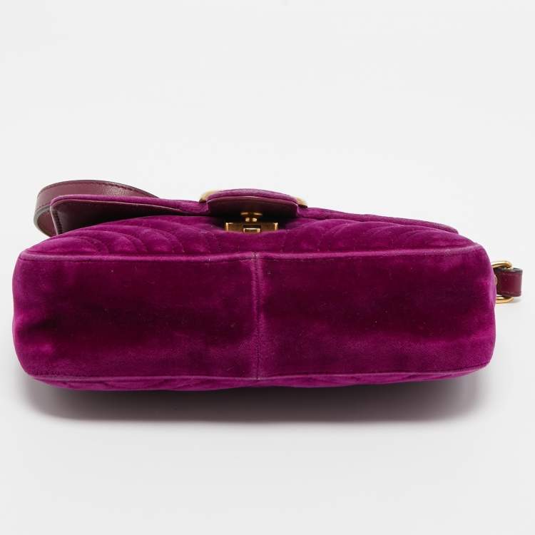 Pre Owned Gucci Purple Matelassé Velvet Small GG Marmont Shoulder Bag