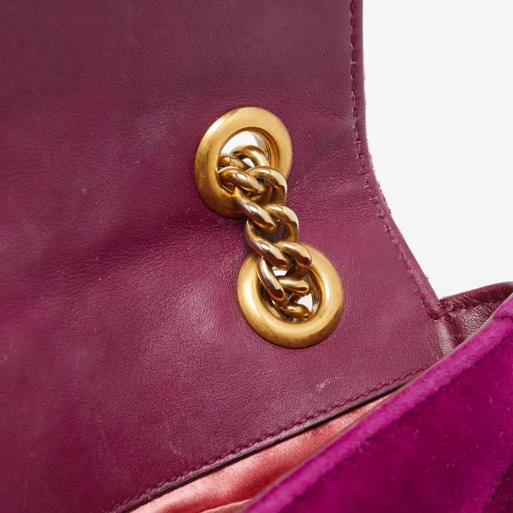 Pre Owned Gucci Purple Matelassé Velvet Small GG Marmont Shoulder Bag
