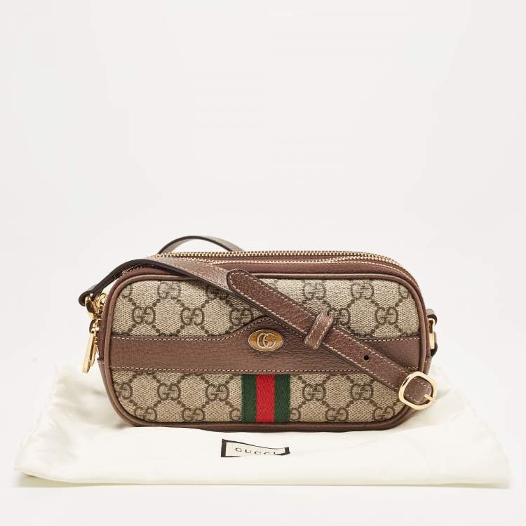Pre Owned Gucci Beige/Brown GG Supreme Canvas and Leather Ophidia Crossbody Bag