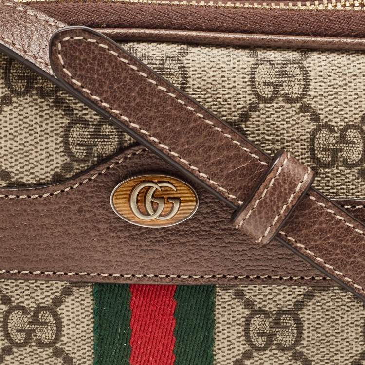 Pre Owned Gucci Beige/Brown GG Supreme Canvas and Leather Ophidia Crossbody Bag