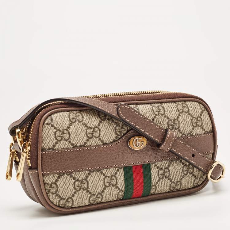 Pre Owned Gucci Beige/Brown GG Supreme Canvas and Leather Ophidia Crossbody Bag