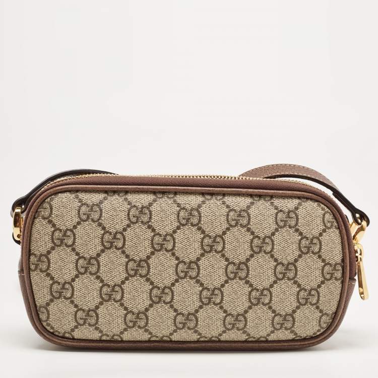 Pre Owned Gucci Beige/Brown GG Supreme Canvas and Leather Ophidia Crossbody Bag