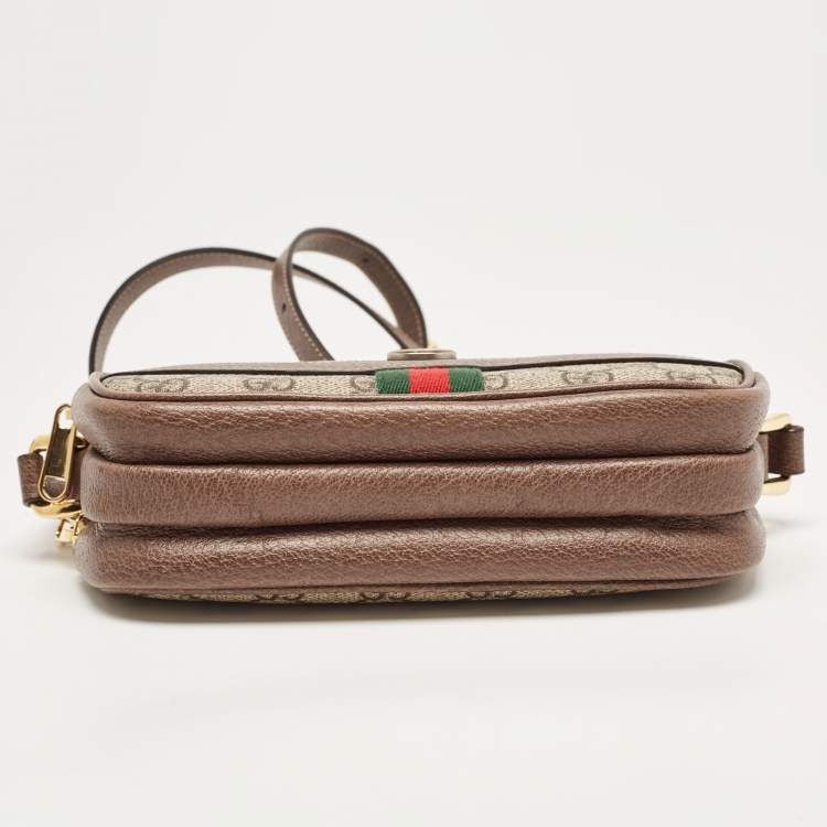 Pre Owned Gucci Beige/Brown GG Supreme Canvas and Leather Ophidia Crossbody Bag