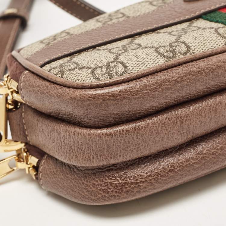 Pre Owned Gucci Beige/Brown GG Supreme Canvas and Leather Ophidia Crossbody Bag