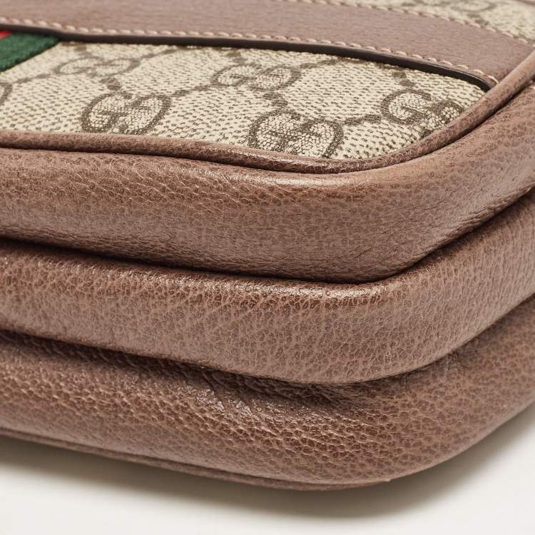 Pre Owned Gucci Beige/Brown GG Supreme Canvas and Leather Ophidia Crossbody Bag