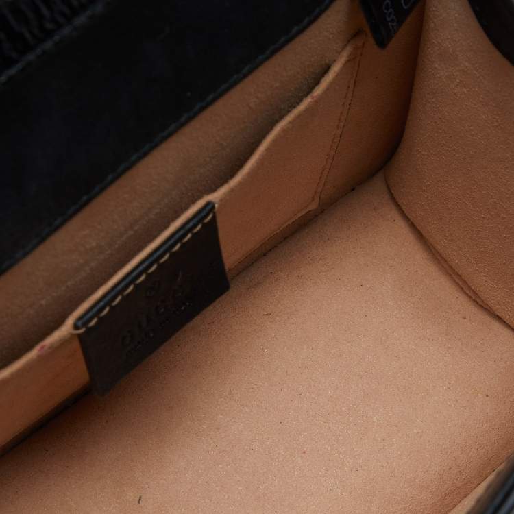 Pre Owned Gucci Black GG Velvet and Patent Leather Sylvie Top Handle Bag