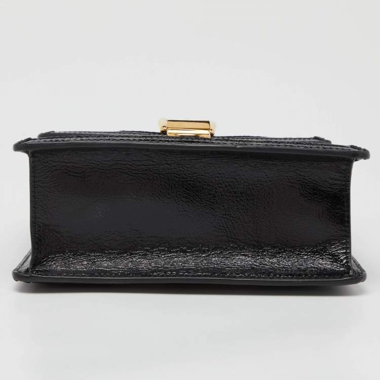 Pre Owned Gucci Black GG Velvet and Patent Leather Sylvie Top Handle Bag