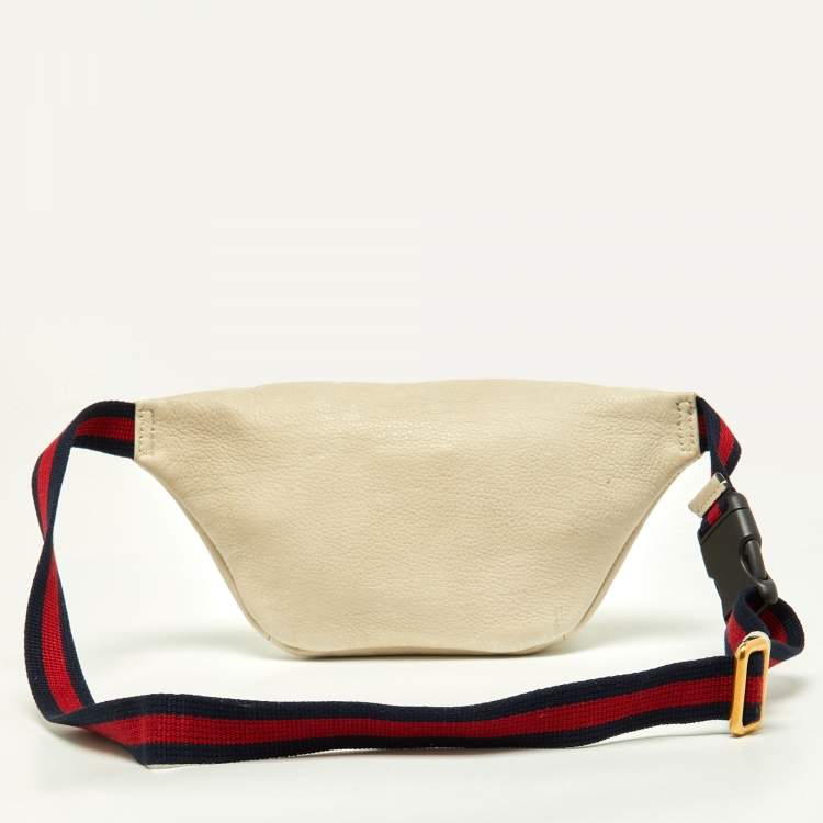Pre Owned Gucci Cream Leather Logo Web Belt Bag