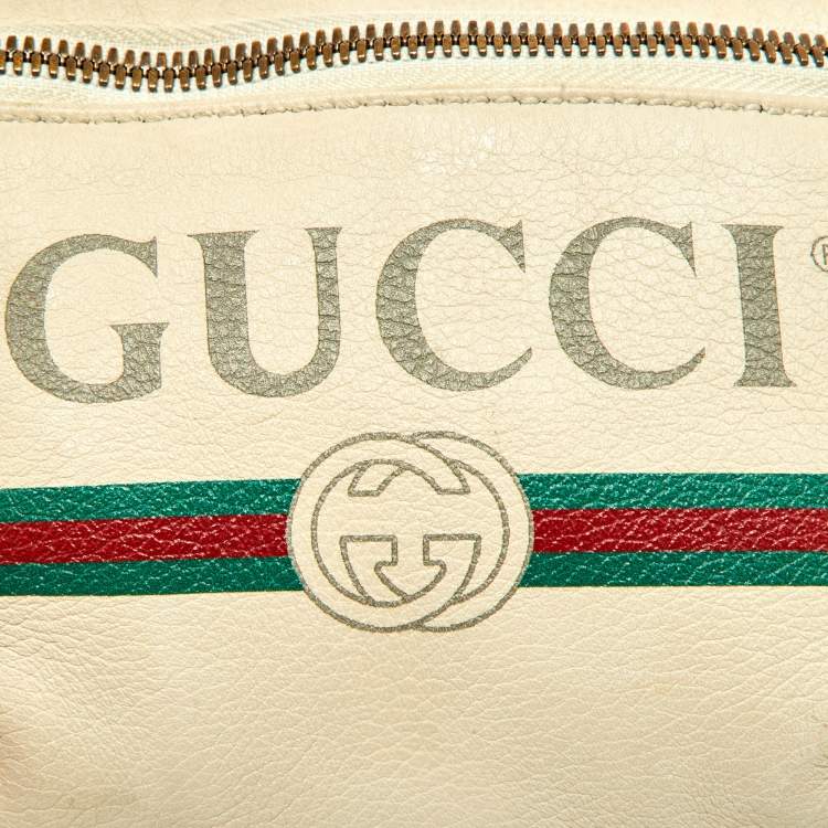 Pre Owned Gucci Cream Leather Logo Web Belt Bag