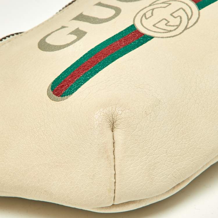 Pre Owned Gucci Cream Leather Logo Web Belt Bag