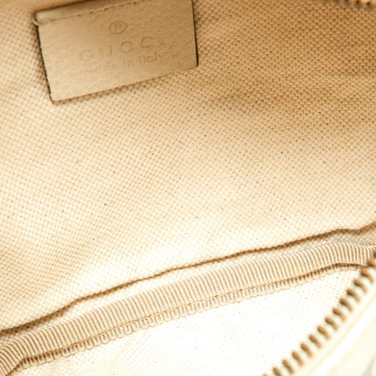 Pre Owned Gucci Cream Leather Logo Web Belt Bag