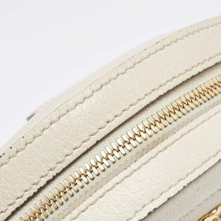 Pre Owned Gucci Off White Leather Mini Ophidia Round Shoulder Bag